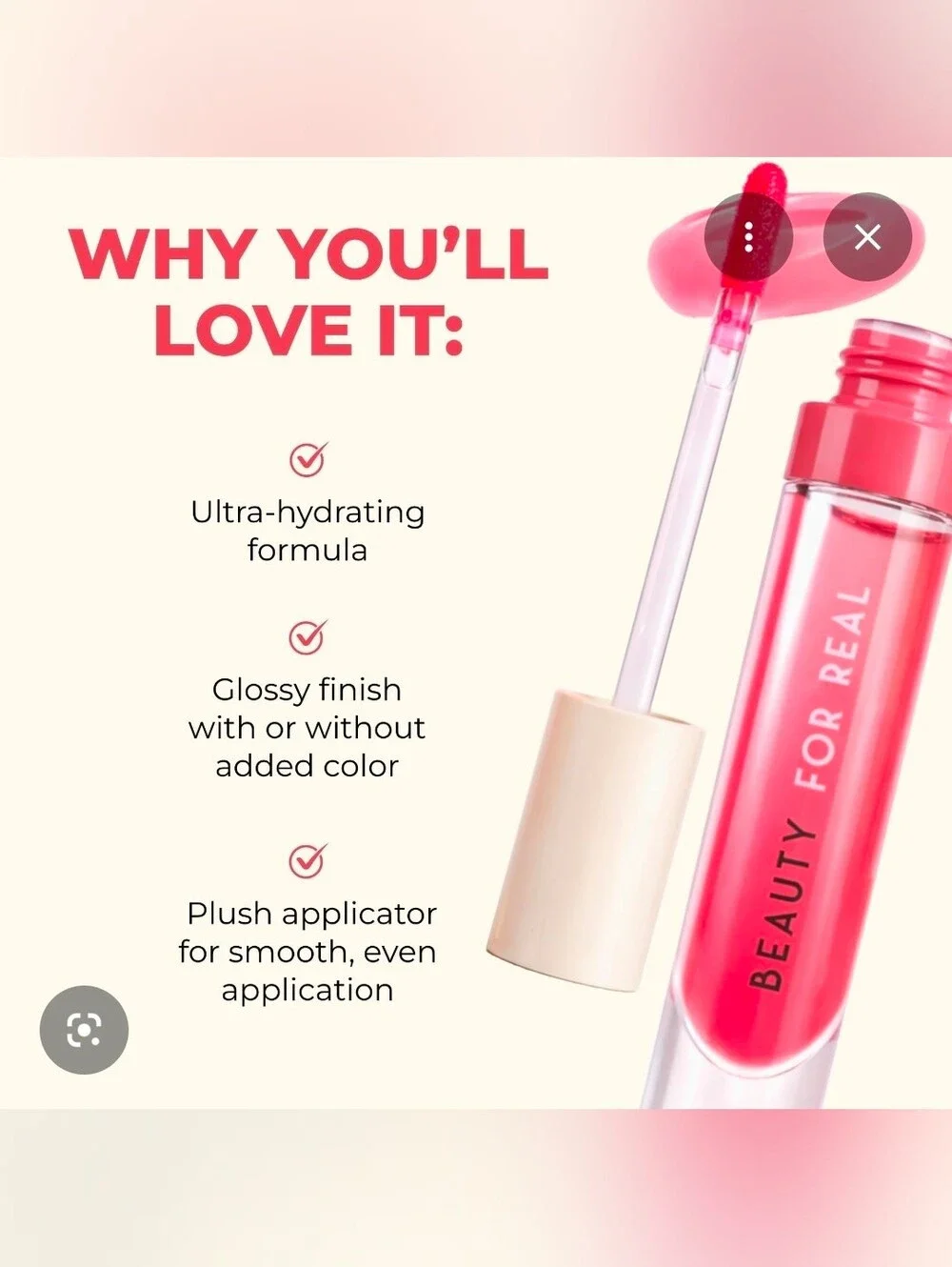 Beauty For Real Lip Revival Hi-Shine Hydrating Lip Oil- Strawberry Field BNIB